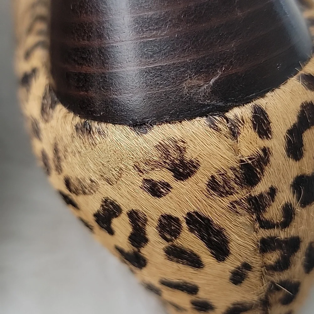 STEVEN STEVE MADDEN Bamba1 Leopard Animal Print Calf Hair Peep Toe Wedge Heels 8